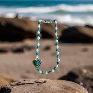 Blue and White Heart Necklace